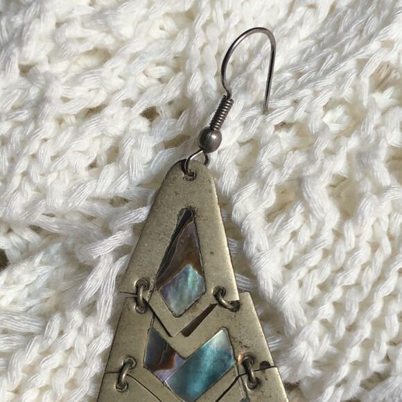 Vintage Made in Mexico Mother of Pearl or Abalone Shell Tiered Earrings - Picture 7 of 15